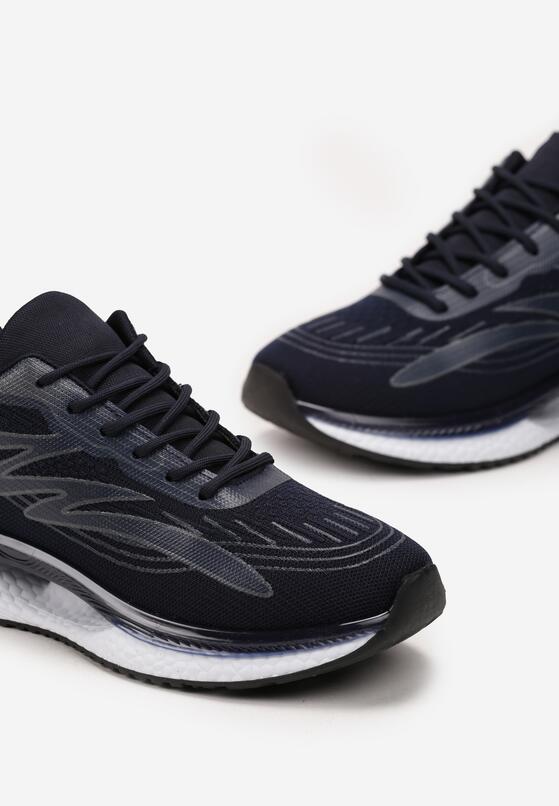 Niebieskie Sznurowane Buty Sportowe na Miękkiej Podeszwie Ozdobione Paskami Abretta 3