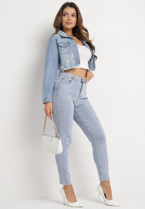 Niebieskie Jeansy Mom Fit z Regularną Talią i Zwężanymi Nogawkami Zeliti 2