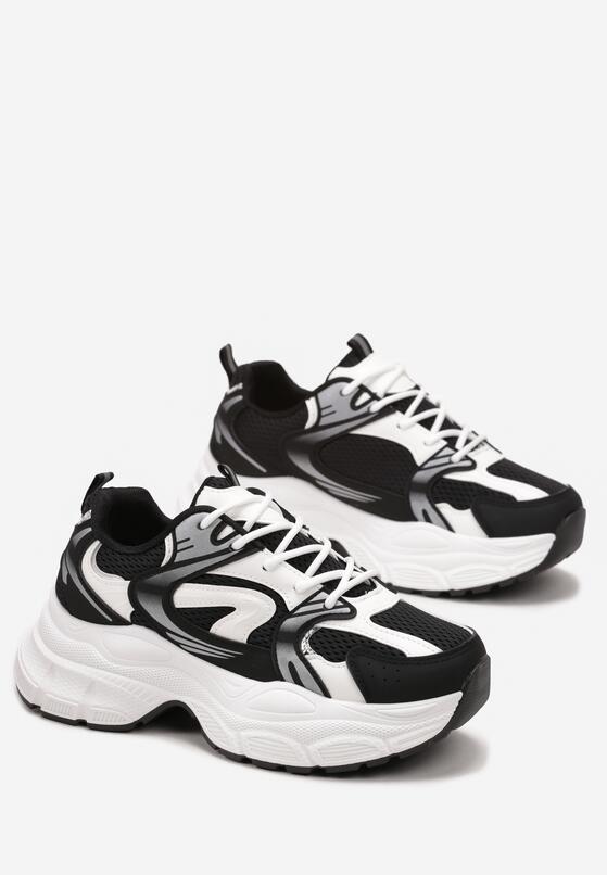 Czarne Sneakersy na Platformie z Siateczkową Wstawką Huvia 4