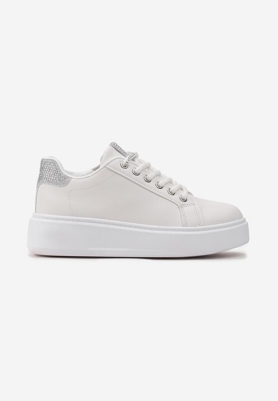 Biało-Srebrne Sneakersy z Drobnymi Cyrkoniami na Języku i Zapiętku Amaviana 3