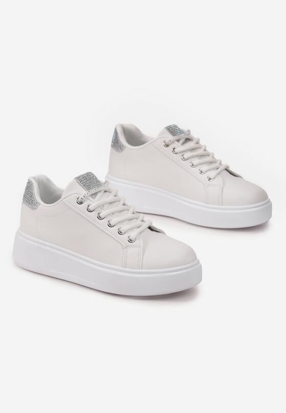Biało-Srebrne Sneakersy z Drobnymi Cyrkoniami na Języku i Zapiętku Amaviana 4