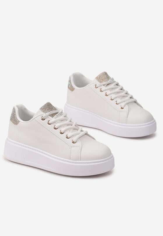 Biało-Złote Sneakersy z Drobnymi Cyrkoniami na Języku i Zapiętku Amaviana 4