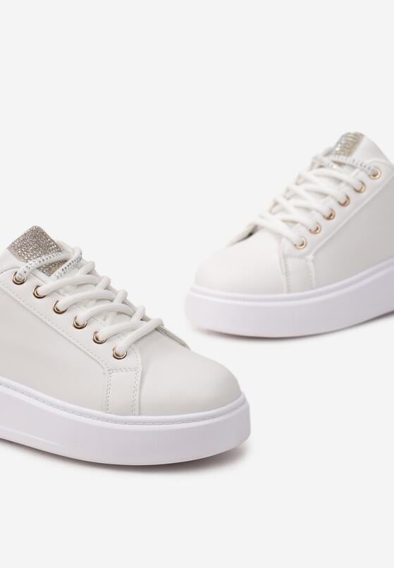 Biało-Złote Sneakersy z Drobnymi Cyrkoniami na Języku i Zapiętku Amaviana 5