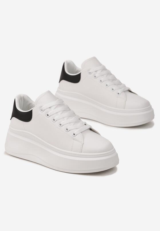 Biało-Czarne Gładkie Sneakersy z Ekoskóry na Grubej Podeszwie ze Sznurowaniem Avara 4
