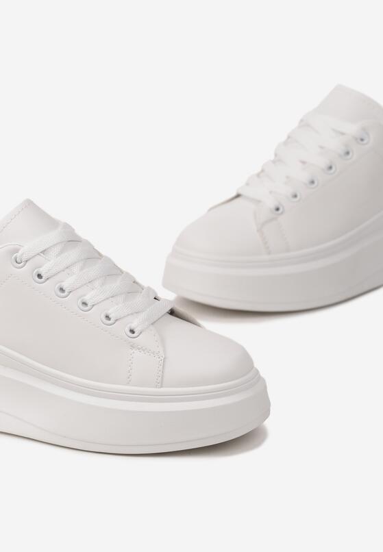 Biało-Czarne Gładkie Sneakersy z Ekoskóry na Grubej Podeszwie ze Sznurowaniem Avara 5