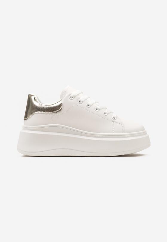 Biało-Złote Gładkie Sneakersy z Ekoskóry na Grubej Podeszwie ze Sznurowaniem Avara 3