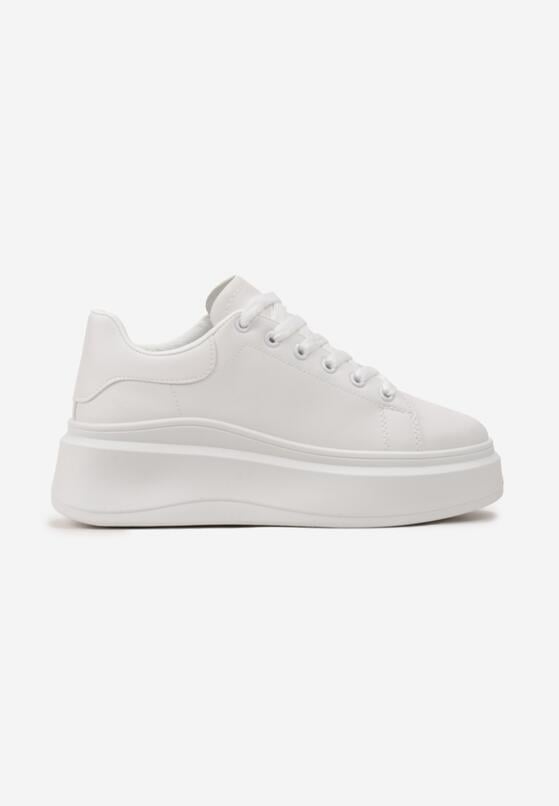 Białe Gładkie Sneakersy z Ekoskóry na Grubej Podeszwie ze Sznurowaniem Avara 3
