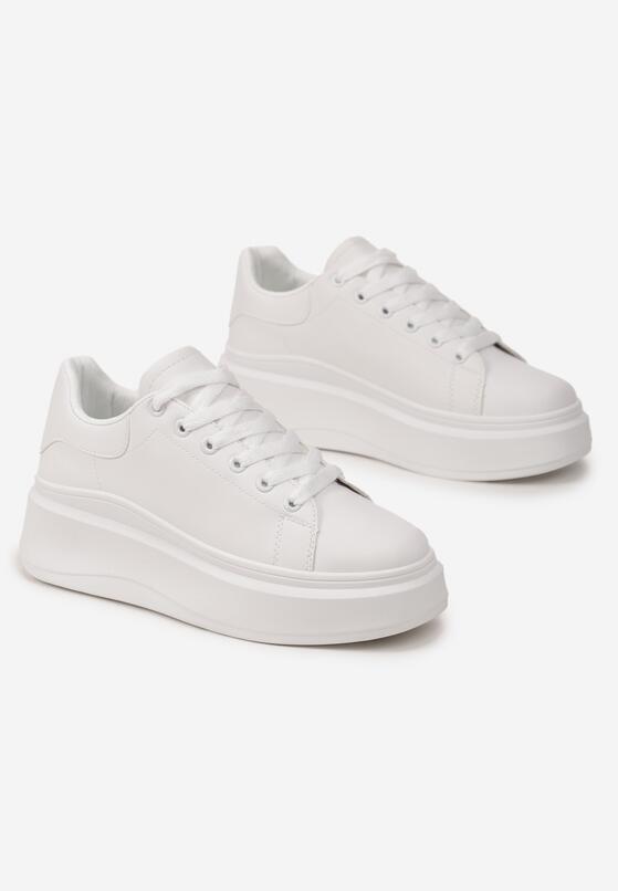 Białe Gładkie Sneakersy z Ekoskóry na Grubej Podeszwie ze Sznurowaniem Avara 4