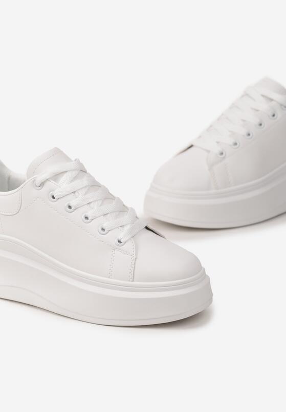 Białe Gładkie Sneakersy z Ekoskóry na Grubej Podeszwie ze Sznurowaniem Avara 5