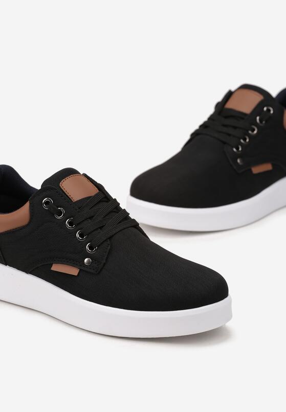 Czarne Sznurowane Buty Sportowe przed Kostkę ze Wstawkami z Ekoskóry Fastena 3