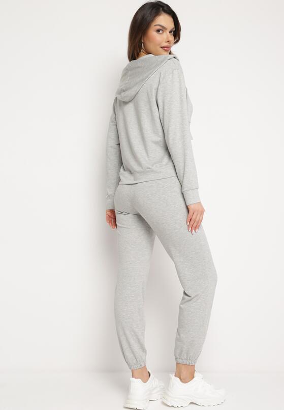 Szary Bawełniany Komplet Dresowy z Bluzą z Kapturem i Joggerami Sarile 3