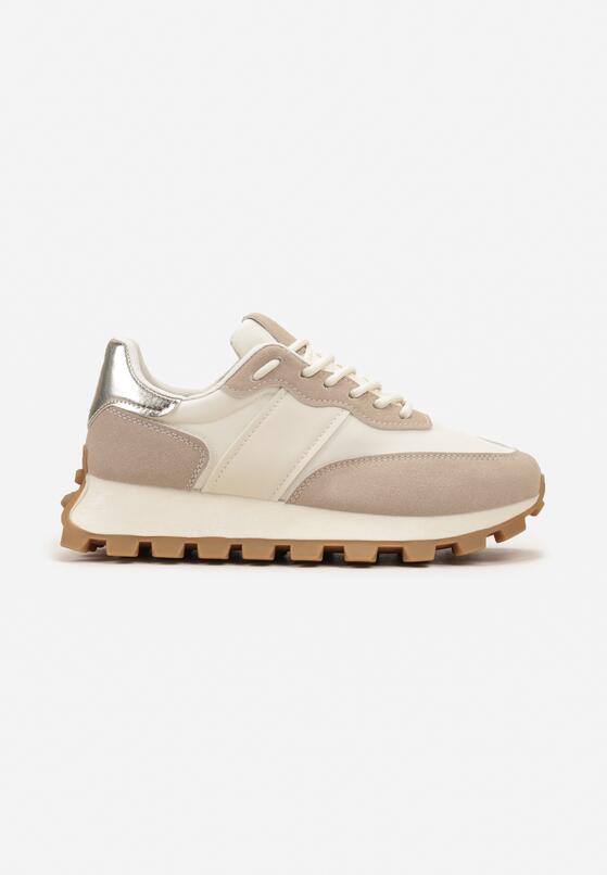 Beżowe Sneakersy na Grubej Podeszwie ze Żłobieniami i Przeszyciami Frilane 3