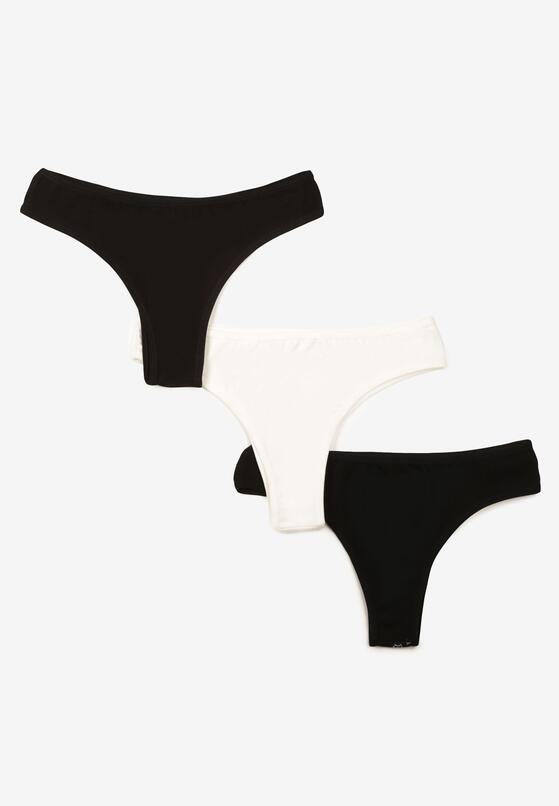 Czarno-Białe 3-pack Bawełniane Majtki Stringi z Ozdobnym Wzorem i Kocim Motywem Viatta 2