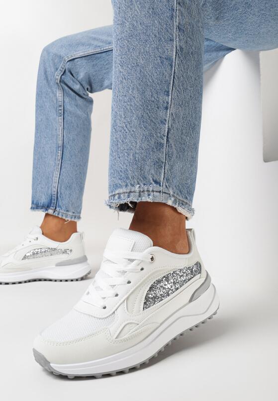 Białe Sneakersy z Siateczkowym Noskiem i Cekinami Nalieva 1