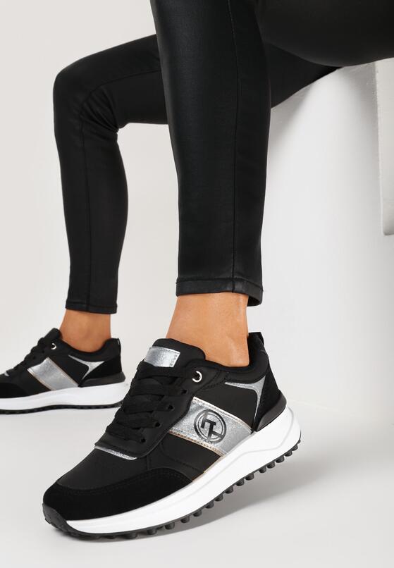 Czarne Sneakersy z Siateczką i Zdobieniem z Brokatem Vilista 1