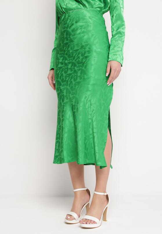 Zielona Elegancka Spódnica Midi z Gumką w Pasie Falire