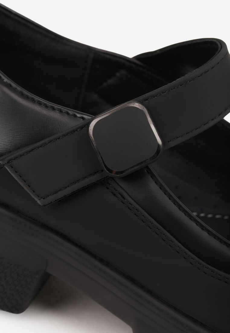 Czarne Półbuty na Grubej Podeszwie z Ozdobnym Zapięciem na Rzep Larori 6