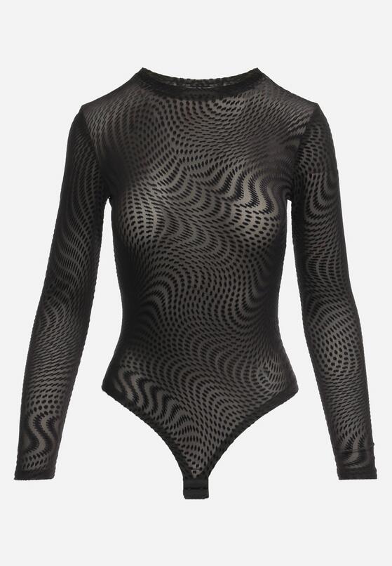 Czarne Body z Długim Rękawem z Prześwitującego Materiału Levira 4