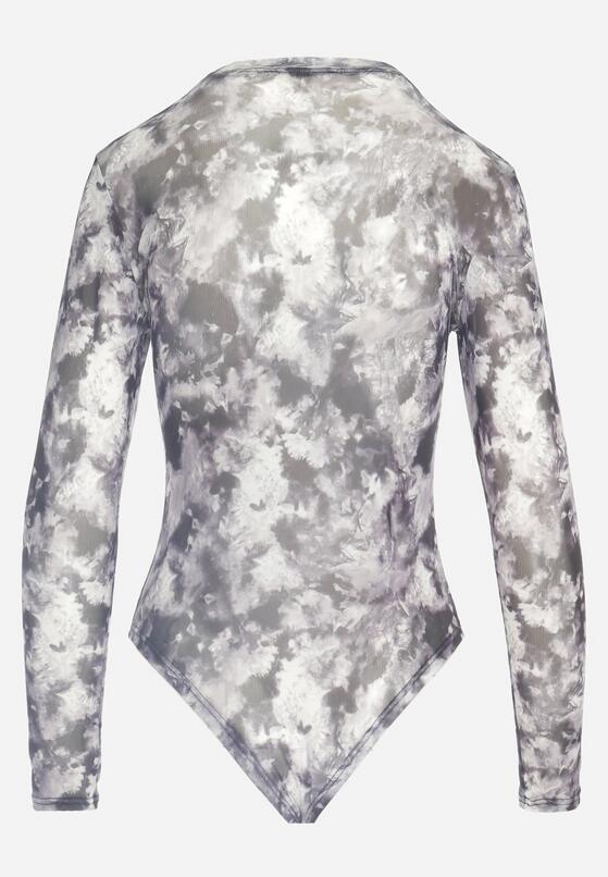 Czarno-Szare Siateczkowe Body z Długimi Rękawami i Wzorem Tie-Dye Lenvoria 5