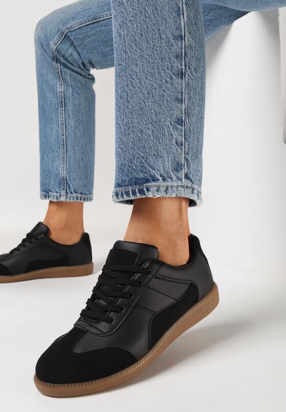 Czarne Sneakersy przed Kostkę z Ozdobnymi Przeszyciami Erdafa 1
