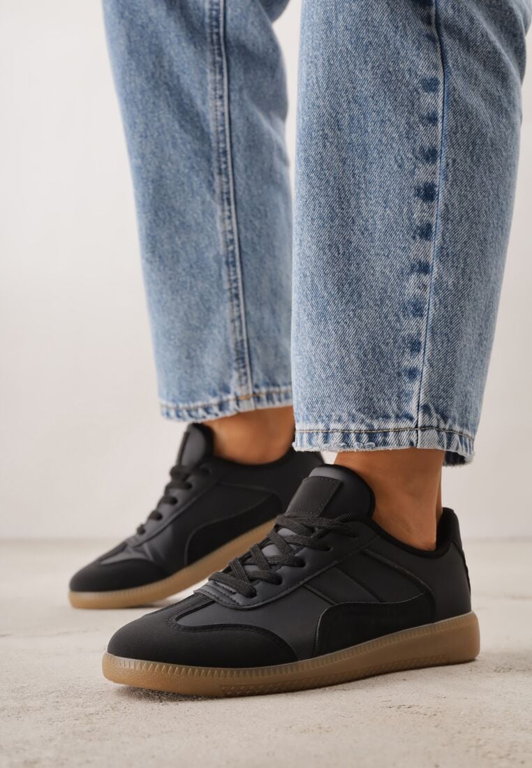Czarne Sneakersy przed Kostkę z Ozdobnymi Przeszyciami Erdafa 1