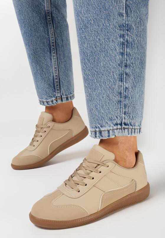 Ciemnobeżowe Sneakersy przed Kostkę z Ozdobnymi Przeszyciami Erdafa 2