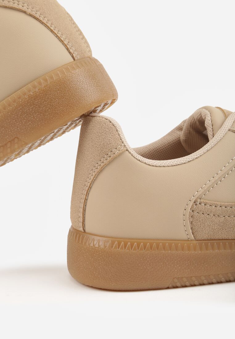 Ciemnobeżowe Sneakersy przed Kostkę z Ozdobnymi Przeszyciami Erdafa 7