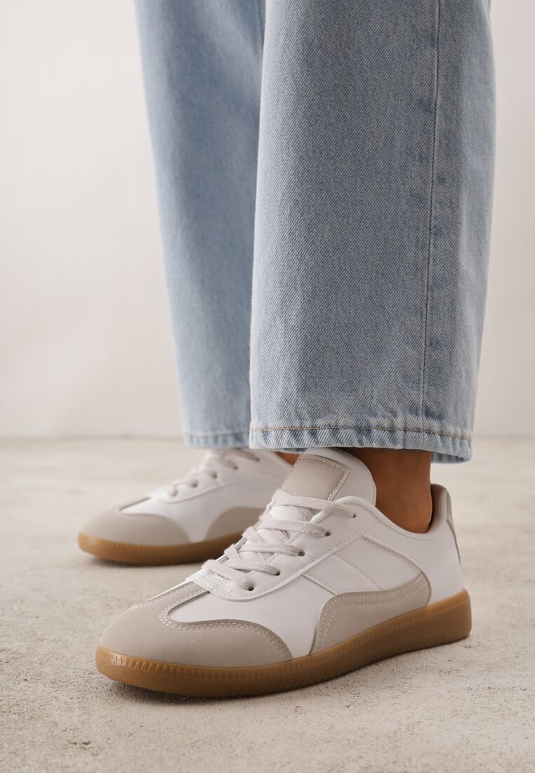 Biało-Szare Sneakersy przed Kostkę z Ozdobnymi Przeszyciami Erdafa 1