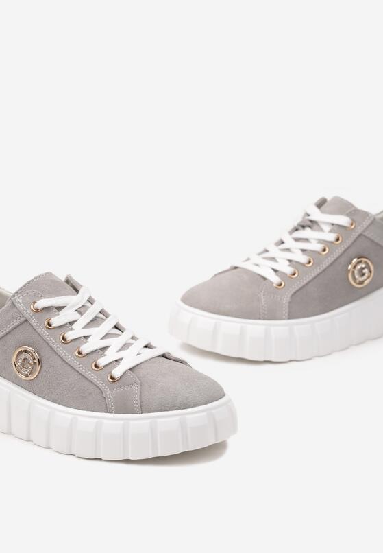 Szare Sneakersy Skórzane na Grubej Podeszwie Cremini 5