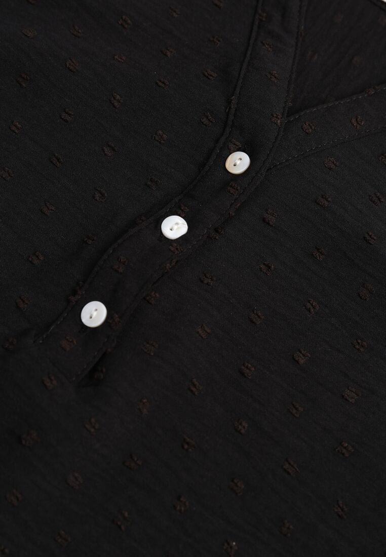 Czarna Bluzka z Tkaniny Plumeti z Guzikami Irlena 8