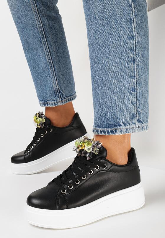 Czarne Sneakersy na Grubej Podeszwie z Kolorowymi Kryształkami Tumida 2
