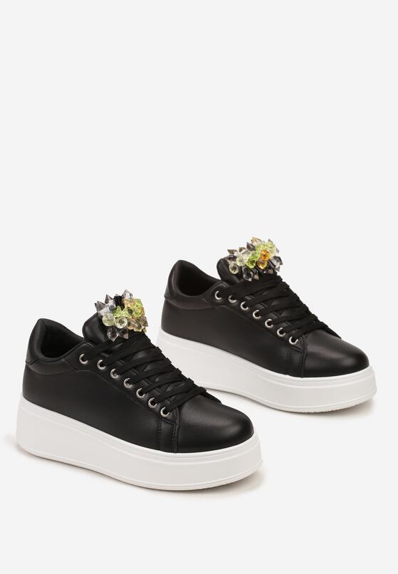 Czarne Sneakersy na Grubej Podeszwie z Kolorowymi Kryształkami Tumida 4