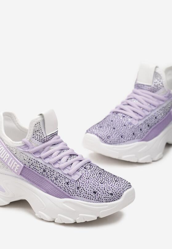 Fioletowe Sneakersy Ozdobione Cyrkoniami i Taśmą z Napisem Falerin 5
