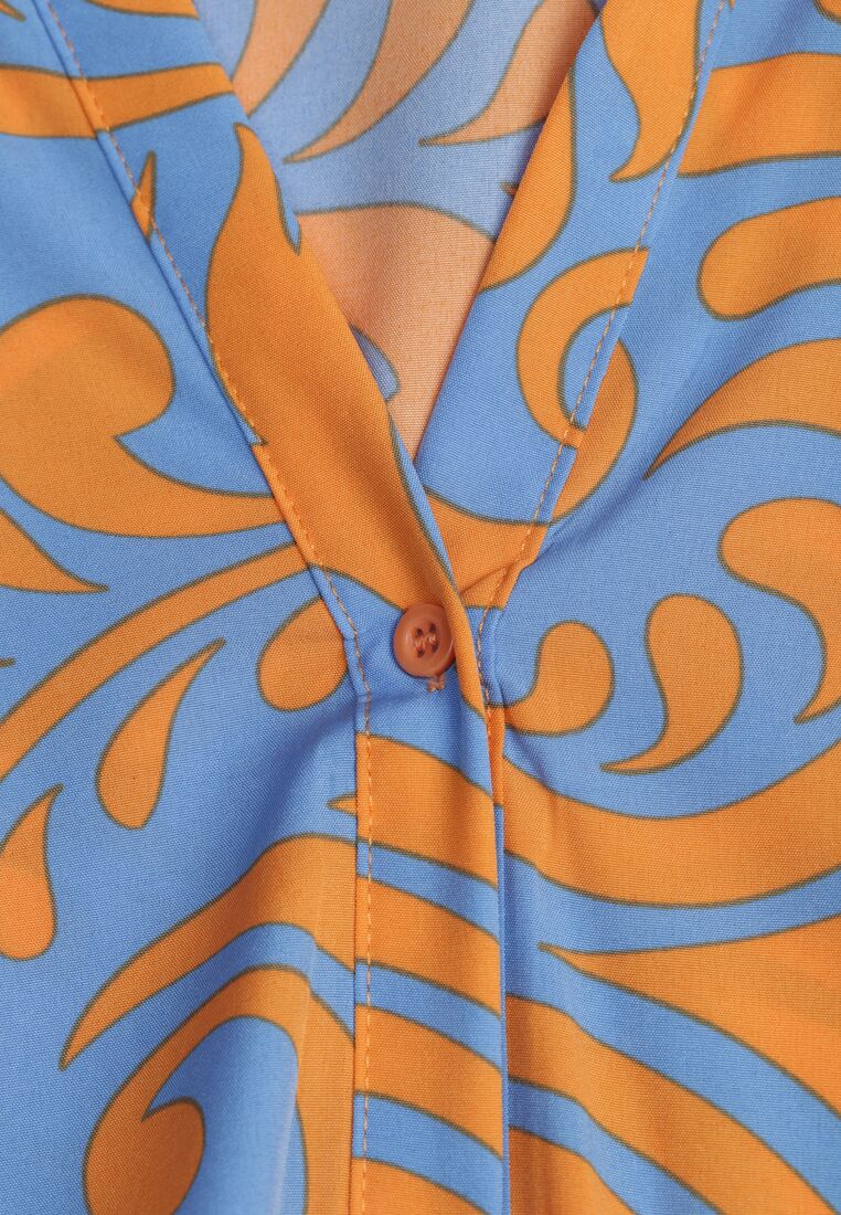 Niebiesko-Pomarańczowa Koszulowa Sukienka Maxi z Materiałowym Paskiem w Abstrakcyjne Wzory Terins 8