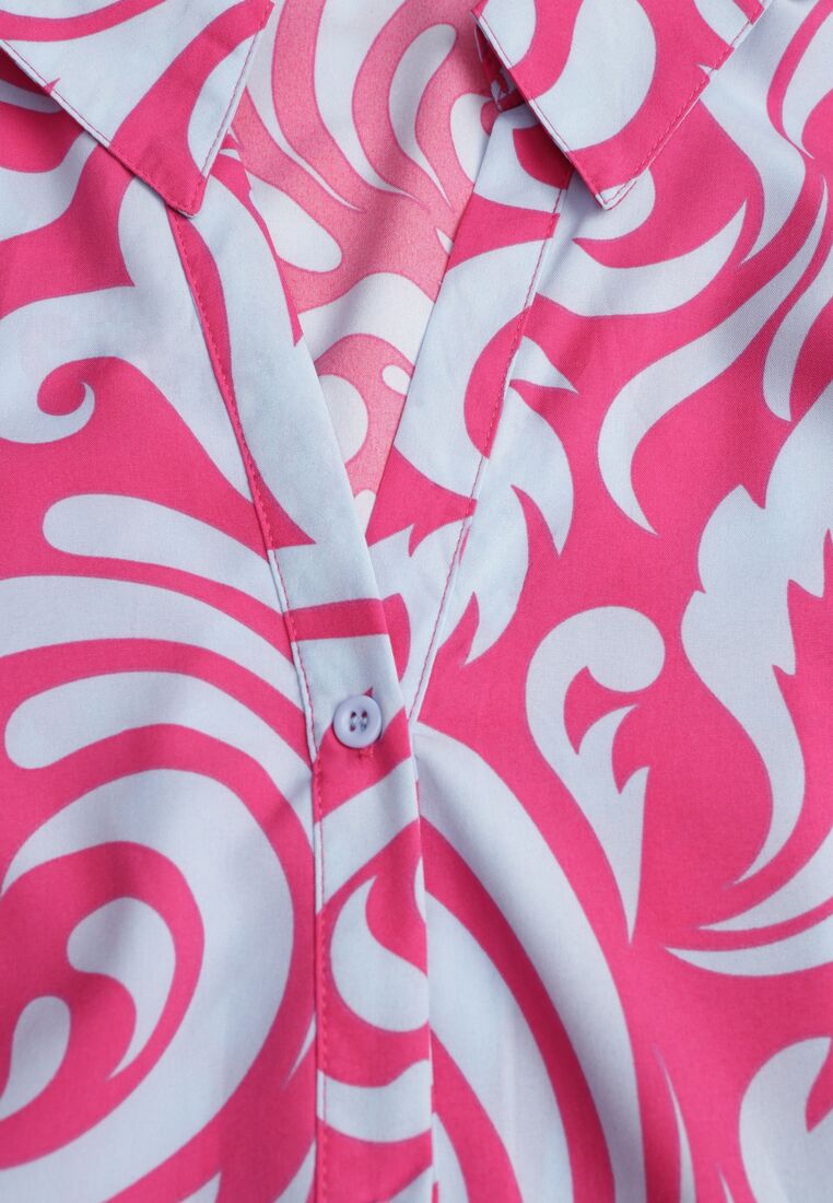 Fuksjowo-Niebieska Koszulowa Sukienka Maxi z Materiałowym Paskiem w Abstrakcyjne Wzory Terins 8