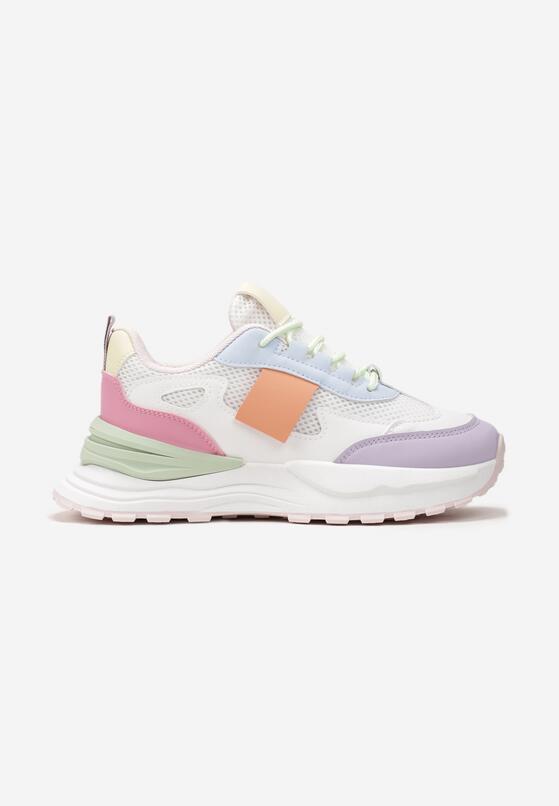Biało-Fioletowe Sneakersy Ozdobione Siateczką z Elastycznym Wiązaniem Eriave 3