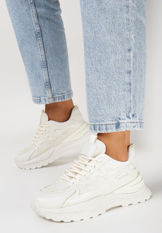 Beżowe Sneakersy na Grubej Podeszwie z Ekoskóry ze Sznurowaniem Giaina 2