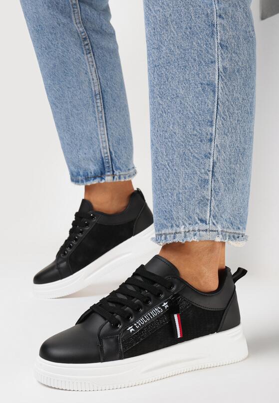 Czarne Sneakersy na Grubej Podeszwie z Brokatem i Ozdobnym Suwakiem Leera 1