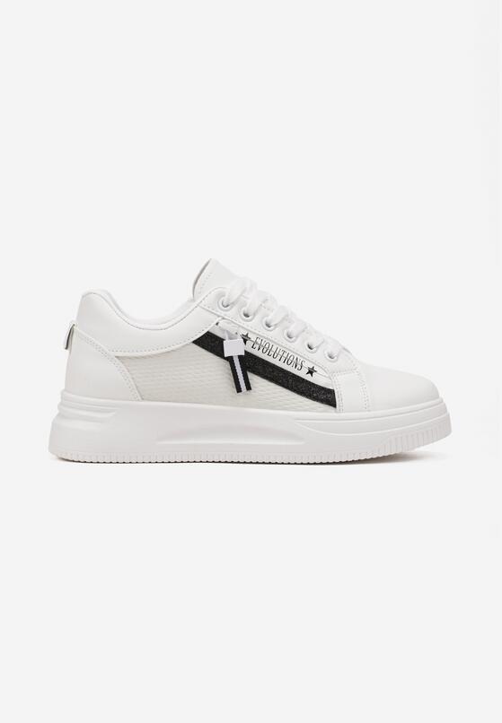 Biało-Czarne Sneakersy na Grubej Podeszwie z Brokatem i Ozdobnym Suwakiem Leera 3