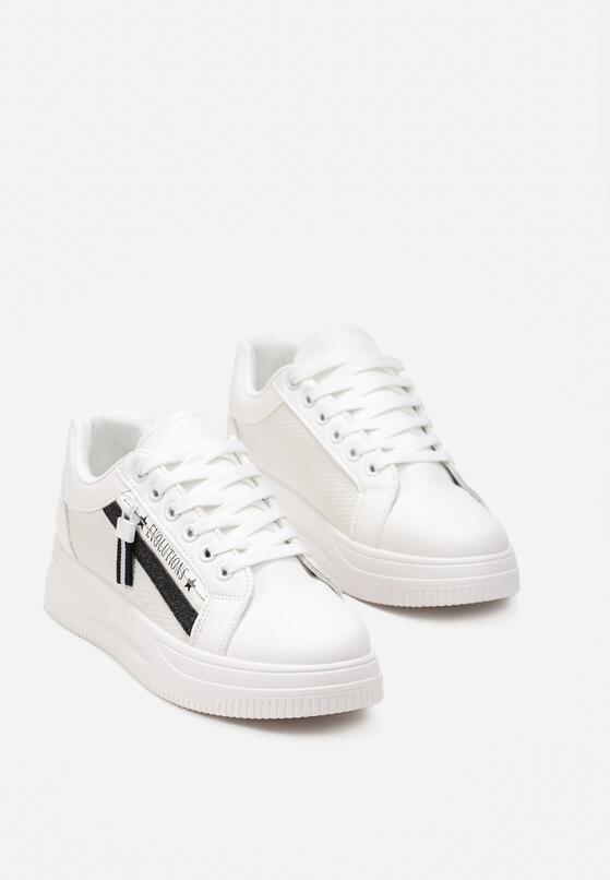 Biało-Czarne Sneakersy na Grubej Podeszwie z Brokatem i Ozdobnym Suwakiem Leera 4