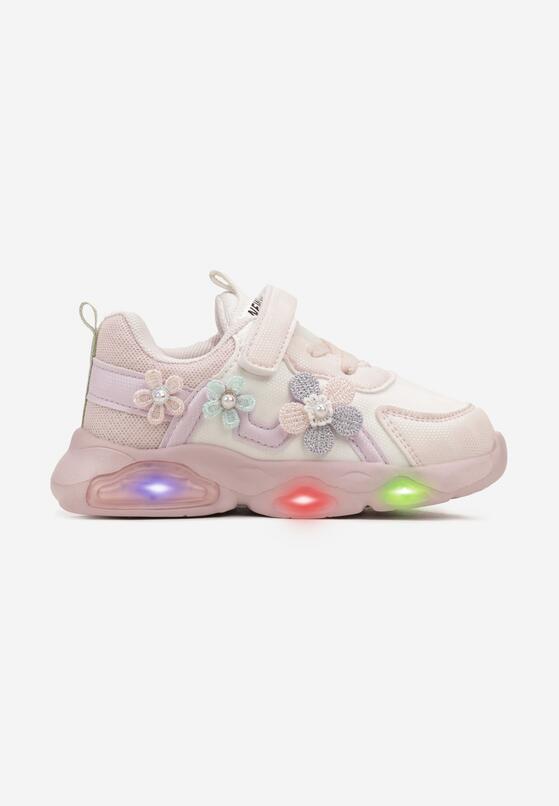 Różowe Buty Sportowe ze Świecącą Podeszwą i Aplikacją 3D oraz Skórzaną Wkładką Litiria 1