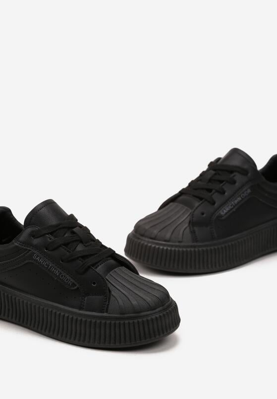 Czarne Buty Sportowe przed Kostkę na Grubej Ozdobnej Podeszwie Zilvena 3