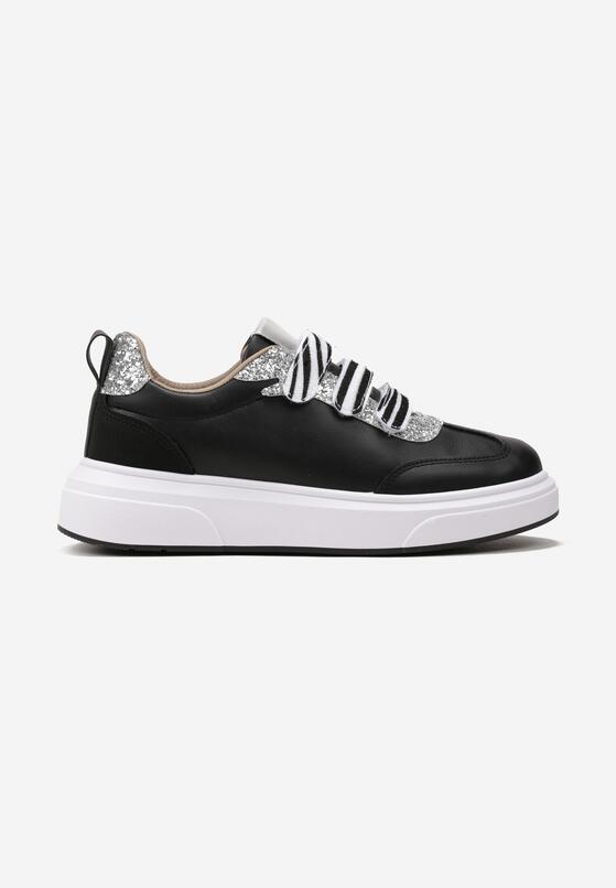 Czarne Sneakersy z Rzepami z Brokatową i Metaliczną Wstawką Faena 3