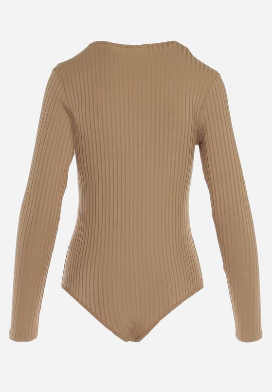 Jasnobrązowe Prążkowane Body z Długimi Rękawami Ainter 5