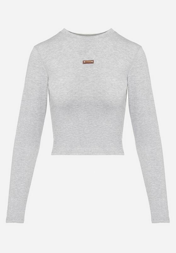 Szara Krótka Bluzka z Elastycznej Bawełny z Długimi Rękawami Olsia 6