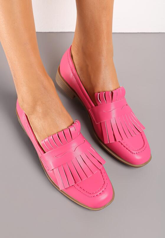 Różowe Mokasyny Ozdobione Frędzlami Przy Kwadratowym Nosku Passa 1