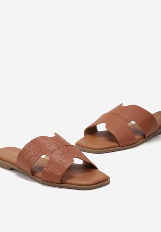 Brązowe Klapki z Wycięciami z Kwadratowym Noskiem Ithirella 5