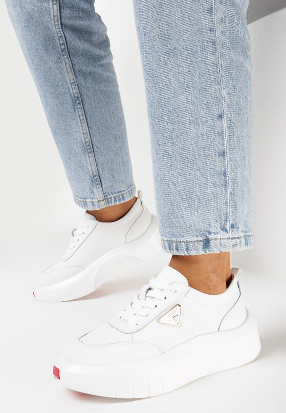 Białe Sneakersy ze Skóry Naturalnej na Platformie Rilafi 2