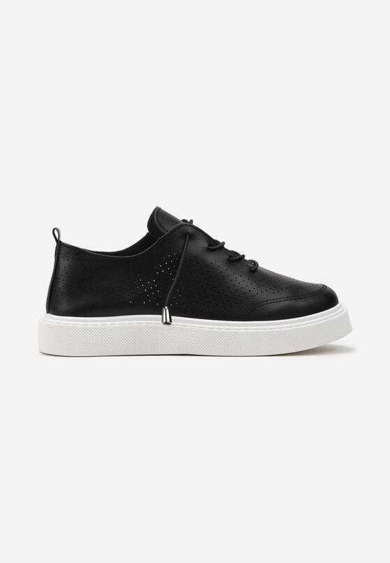 Czarne Sneakersy z Perforacją i Ozdobnym Wiązaniem Jarovita 3