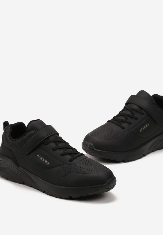 Czarne Buty Sportowe na grubej Podeszwie z Paskiem na Rzep i Sznurowaniem Goria 3
